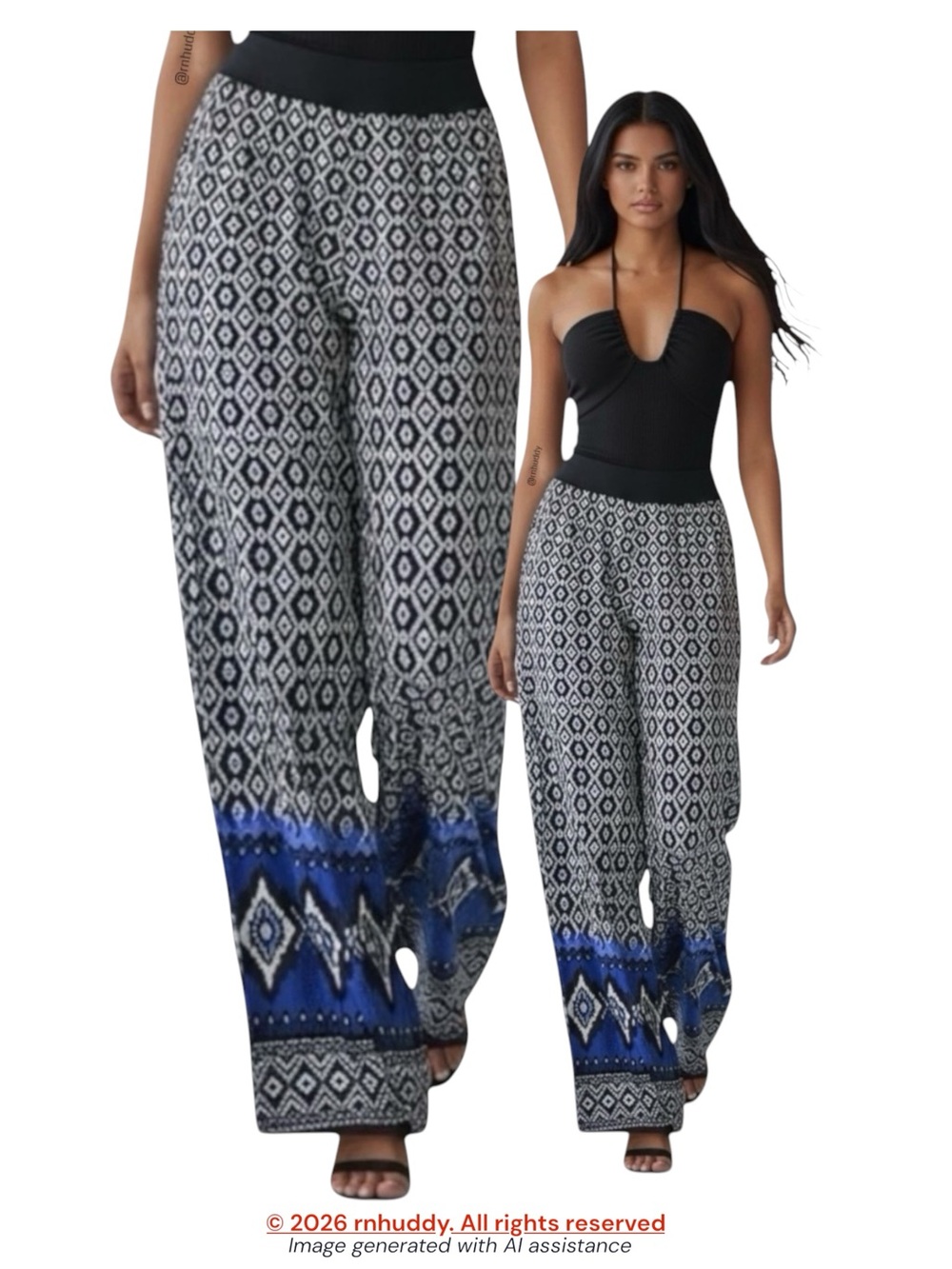 ALYX XL black blue white pull on wide leg pants